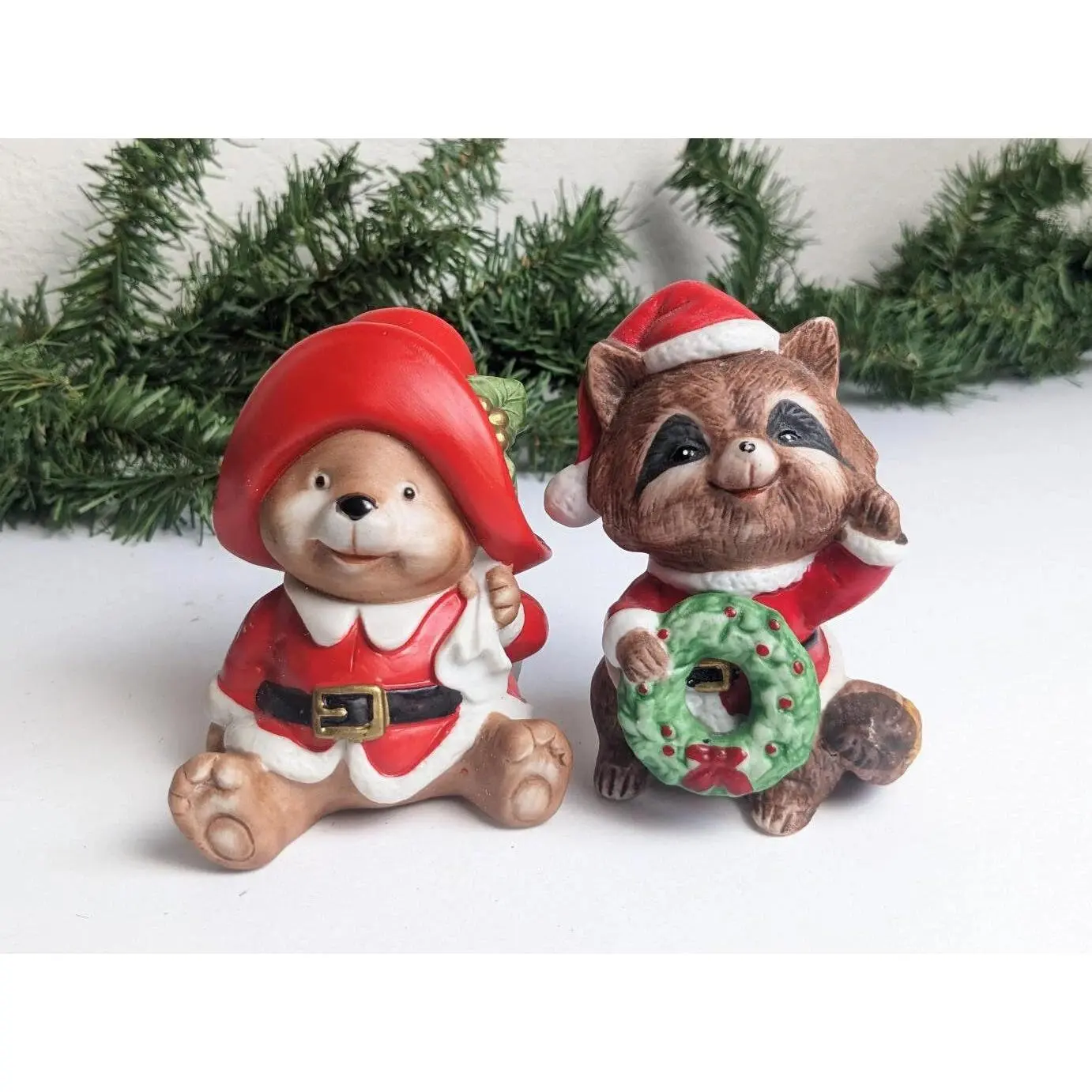 Homco Holiday Bear & Raccoon Christmas Figurines