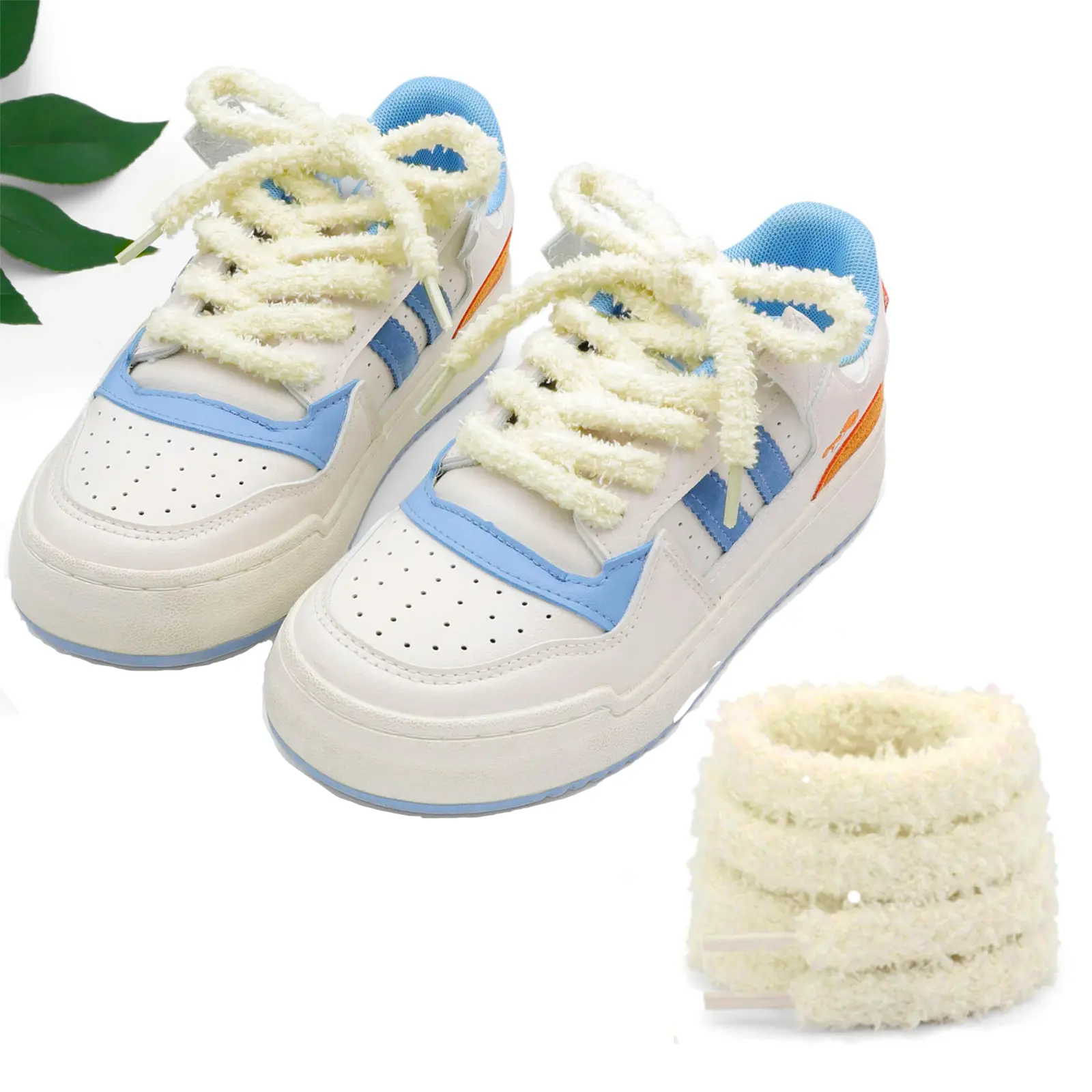 Fuzzy Plush Shoe Laces, 1 Pair Beige Thick Laces for Sneakers & Casual Footwear, 1.2m Long 10mm Wide for Adults & Children