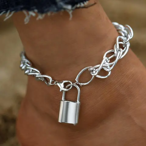 Fashion Chunky Chain & Lock Design Pendants Adjustable Anklet for Women & Girls, Casual Simple Plain Anklet for Party, Daily Clothing Decor, Trendy All-match & Exquisite Fashionable for Birthday Gift, Gifts for Her, Fashion Cool Accessories