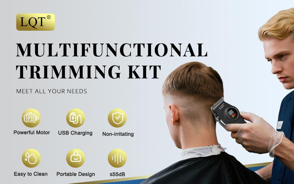 LQT Black Dragon Carved 3-in-1 Men's Grooming Kit, Cordless Hair Clipper with LCD Display, T-Blade Trimmer & Shaver, Complete Rechargeable Barber Set for Salon & Home DIY Fades, Edges & Beard Styling