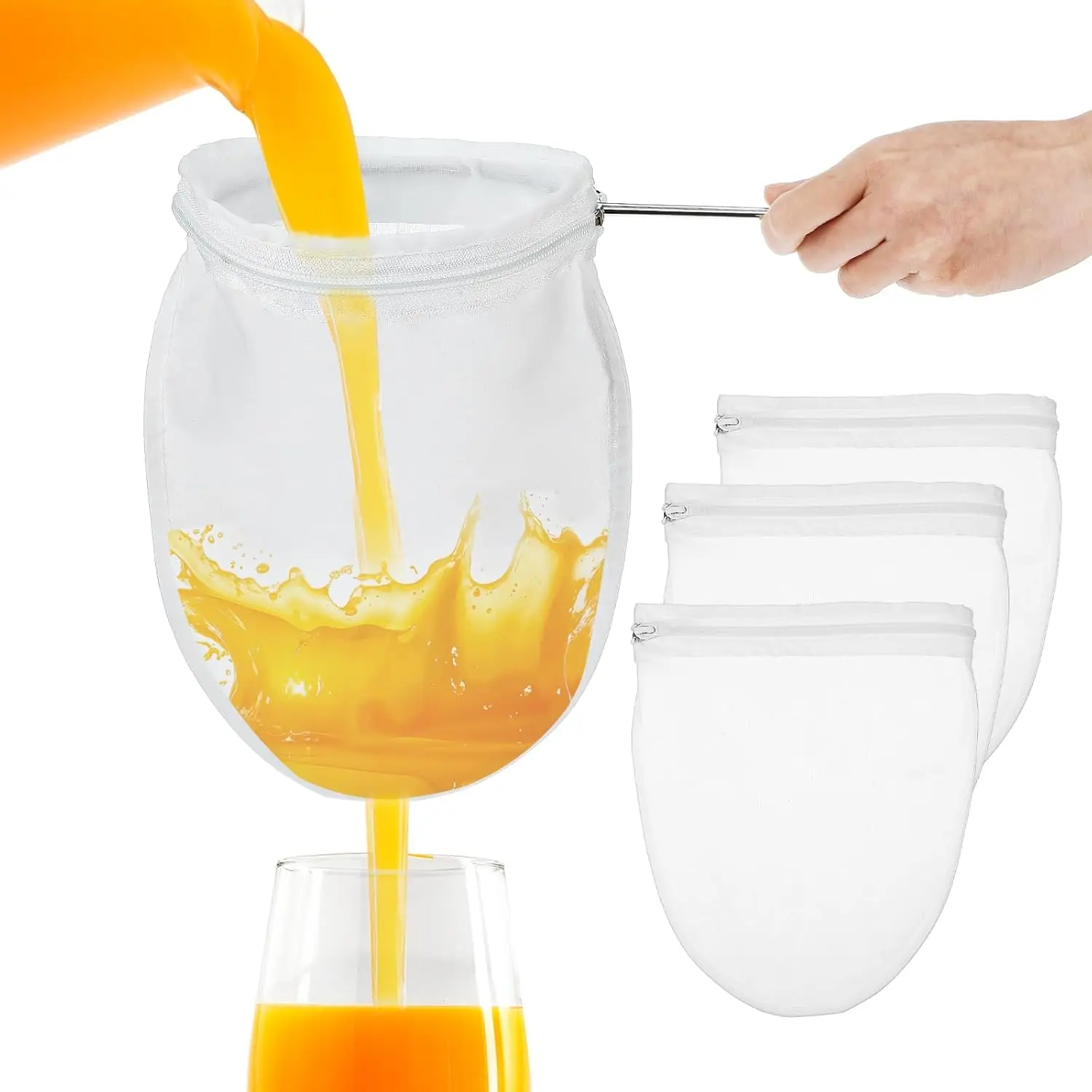 3 count Juice Strainer After Juicing Ultra Fine Mesh Strainer Bags With Stand  Cheese Cloth Bag Small With Stainless Steel Handle Strainers Fine Mesh Bags For Straining Honey Coffee  Oil