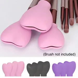 Heart-Shaped Silicone Makeup Brush Covers Set, Makeup Brush Organizer, Dustproof Storage Box, Prevents Bristle Frizz, Travel, Vacation, Desk Use, Gift for Women