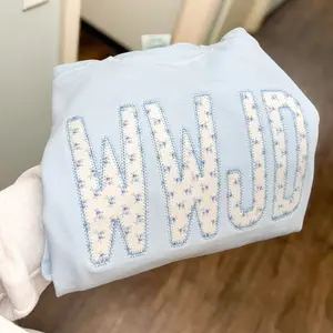 Comfort Colors® WWJD Floral Embroidered Sweatshirt - Light Blue Crewneck Design with Soft Comfortable Fabric & Unisex Fit for Layering
