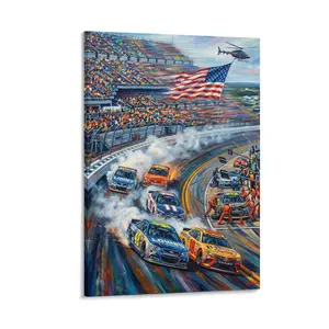 1pc Frameless Canvas Art, Colorful NASCAR Racing Pit Stop Scene, Vibrant Oil - Style Printed Wall Decor for Home, Living Room, Man Cave, Racing Fans’ Decor
