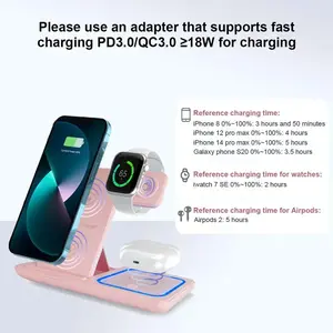 3-In-1 Desktop 15w Fast Wireless Charger Pad, Compatible with iPhone and Android, Portable Foldable Design, Efficient Wireless Charging Solution