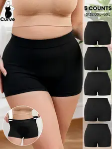 PLUS SIZE Women's Seamless Breathable Briefs Set, Full Coverage Mid-Waist Panties,All-Season Comfort Underwear, Plain Mid-Waist Design Shorts, Casual Style Panties for Daily Wear, Fit