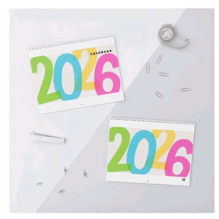 Color Block 2026 Wall Calendar - Brightly Colored Design for Year 2026 Organization