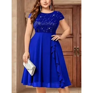 Dinner dresses wedding dress Women'S Plus-Size Chiffon Dress with Sequin Patchwork