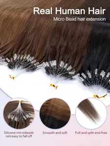 50Pcs Choose Between 30g & 50g Options Micro Ring Hair Extensions Human Hair, Soft Silky Straight Remy Hair with Full Thick Ends, Invisible Micro Loop Design,  No Shedding & No Tangle, Premium Human Hair for Natural Length & Volume