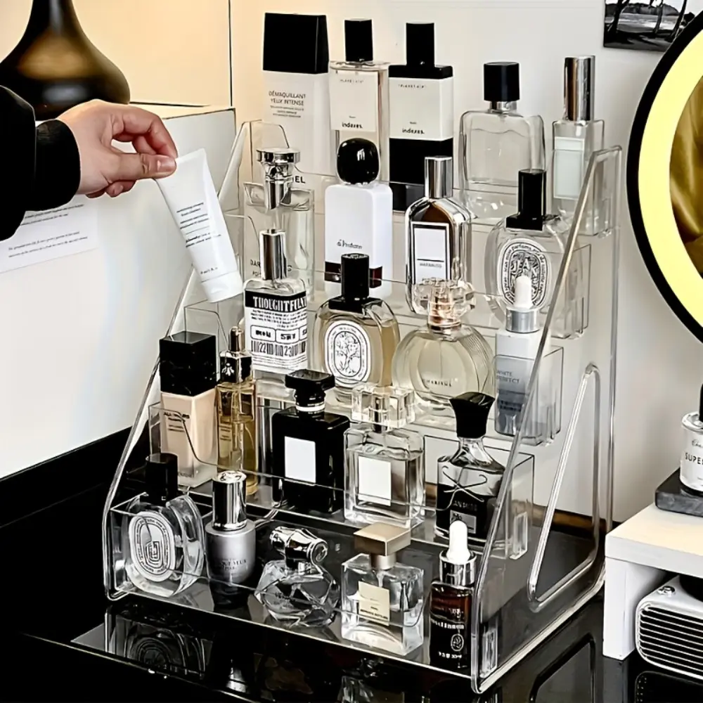 Transparent Acrylic Multi-Layer Perfume Storage Box - Transparent Layered Cosmetic and Skincare Storage Rack, Compact Countertop Display Stand, Ideal for Dresser Use, No Power Required, Perfume Organizer, Stylish Design, Sturdy Structure, Perfume Cabinet