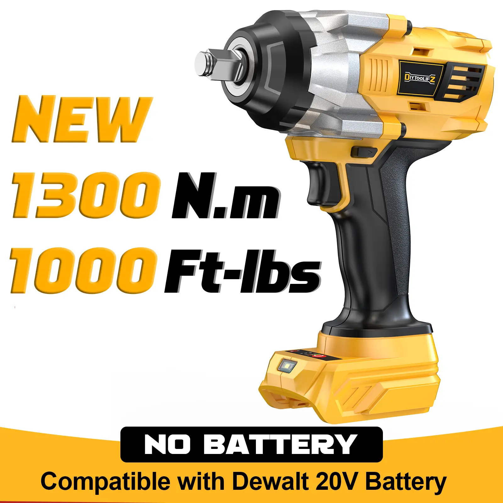 1000Ft-lbs (1300N.m) Cordless Impact Wrench 1/2inch for DeWalt 20V Battery(Battery NOT Included!!), Brushless High Torque Impact Gun with 4-Mode Speed