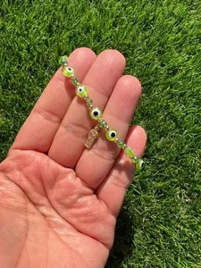 San Judas Tadeo with evil eye beads in Green