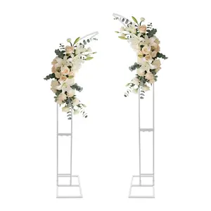 2-Piece Curved Top Wedding Arch Stand Set (6.9ft & 6.2ft Tall), White Steel Tube Backdrop Frame with Rectangular Base, Heavy Duty 11 lbs Capacity for Ceremony, Party, Banquet, Garden Entrance Decor, DIY with Flowers Balloons Ribbons