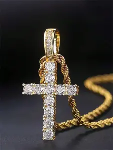 1 PC Gorgeous Cubic Zirconia Cross Necklace Pendant For Women Valentine's Day Gift Wedding Jewelry Cuban Cross Necklace