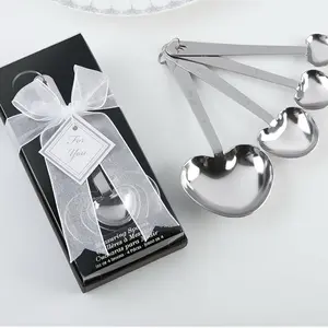 Love Beyond Measure Stainless Steel Heart-Shaped Measuring Spoons with Bow, Packaging and Gift Box Included
