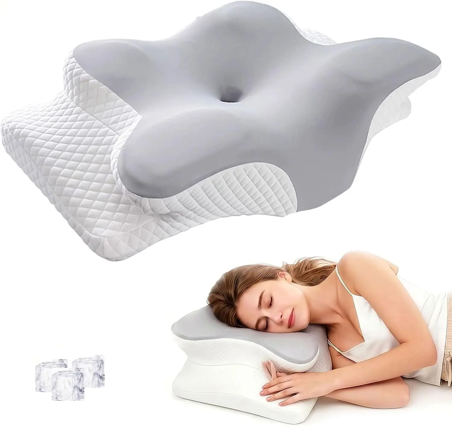 Ergonomic Pillow for Neck Pain Relief, Side & Back Sleepers Pillow, Removable Washable Cover, Contour Support Memory Foam Pillow for Sleeping