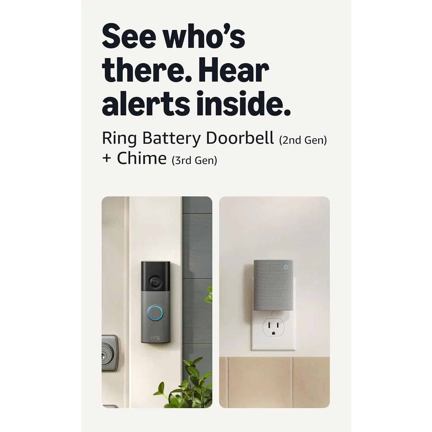 Ring Battery Doorbell (newest model), Speckled Gray with Chime (newest model), White