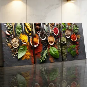 3 Counts Wooden Framed Canvas Painting, Colorful Spice And Herb Kitchen Images, Exquisite Poster, Perfect Gift, Decor For Living Room, Bedthroom, Modern Art, Fashion Family Poster, Wall Art Decoration