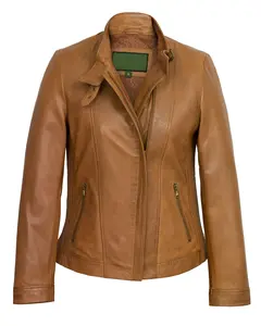 MotorCycleJackets Women’s Tan Leather Jacket