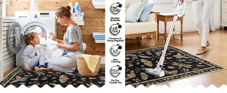 Lahome Washable Insect Area Rugs –Soft, Ultra-Thin Non-Slip Stain-Resistant Rug for Living Room, Bedroom, Dining Room and Office
