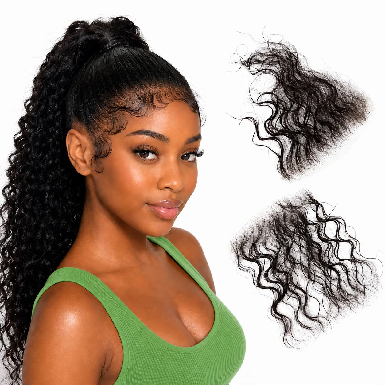 LuxMay HD Swiss Lace Baby Hair Edge Strips Real Human Hair Curly Baby Hair Natural Color Invisible Lace Hairline Edges 4PCS Reusable Tiny Knots Pre Plucked Baby Hair For Ponytail Braids Headband Wigs