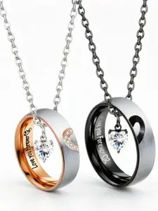 Couple ring set, stainless steel pendant necklace with unisex commitment rings, romantic anniversary and Valentine's Day Exquisite Jewelry Gift Heart Necklace Love Heart Necklace Heart Shaped Necklace Heart Pendant Necklaces Heart Design Jewelry