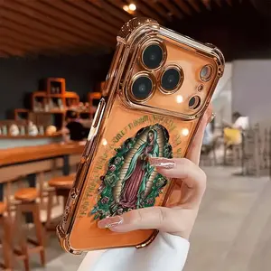 Electroplated Transparent TPU Cellphone Case - Gold Virgin Mary Design, Airbag Shockproof Soft Cover for iPhone 11-17 Pro Max, Personalized Fashionable Mobile Phone Accessories