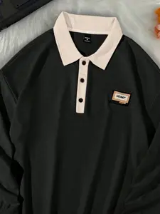 MenS Solid Color Patchwork Front Button up Long Sleeve Casual Shirt