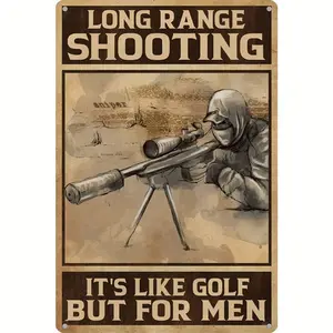 1count Metal Tin Sign, "Long Range Shooting It'S Like Golf", 8x12in/20X30cm, Vintage Plaque Decor, Wall Decor, Room Decor, Toilet Decor, Restaurant Decor, Bar Decor, Coffee Shop Decor, Garage Decor, Event & Party Supplies