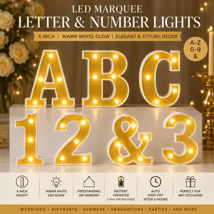Gold LED Marquee Letter & Number Lights – 6 Inch Alphabet & Number Tabletop Signs