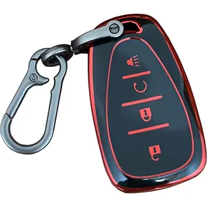 Chevy Key Fob Shell Remote Fit for Chevrolet Bolt EV EUV Trailblazer Traverse Trax Blazer Equinox Cruze Sonic Volt Smart 4 Buttons (Black-Red)