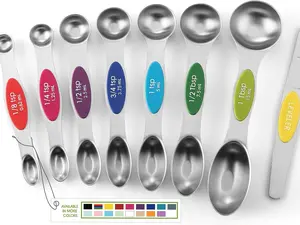 Magnetic Measuring Spoons Set with Strong N45 Magnets, Heavy Duty Stainless Steel Metal, Fits in Most Kitchen Spice Jars for Baking & Cooking, BPA Free, Multicolor, Set of 8 with Leveler