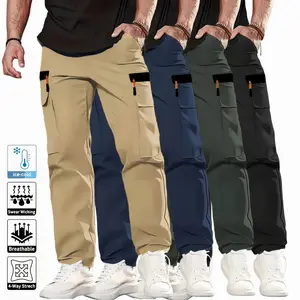 Men’s cargo pants, lightweight and breathable, with a drawstring waist and flap pockets; solid color, stylish, versatile casual trousers suitable for everyday wear and outdoor sports/hiking cargopantsmen Oversized Cuffed Sweatpants solid flap pocket