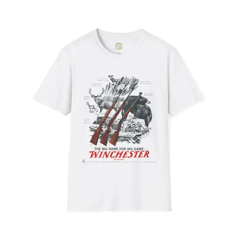 Vintage Deer Hunter Rifle Unisex Softstyle T-Shirt, Retro Hunting Tee, Old School Hunter Gift, Winchester Outdoors Shirt white soulja boy outfit 67 christian clothing gorlock destroyer blue silverfish clothes