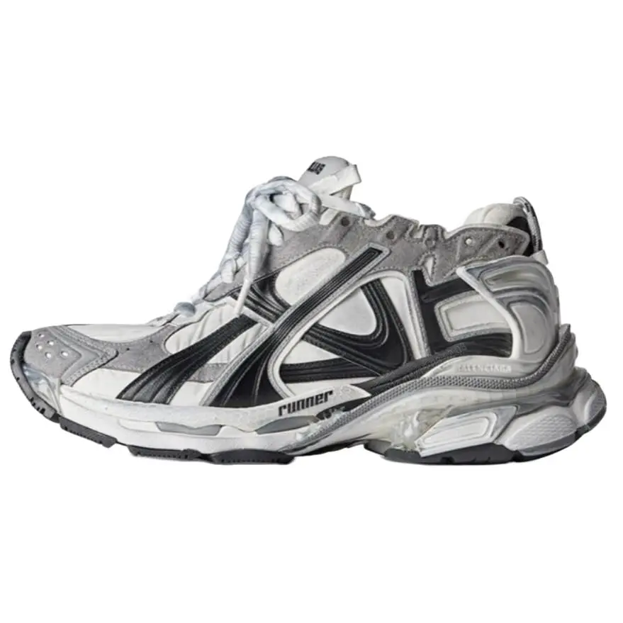 Balenciaga Runner Suede Distressed Round-Toe Lace-Up Low-Top Casual Sneakers for Men in Gray-Black Sports Shoes Trainer kitten heels red bottom heels high heels kitten heels jimmy choo black heels Athletic Training Footwear Running Boy