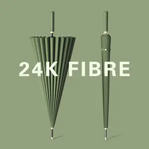 24-Rib Long Handle Umbrella Large Size for Men and Women Reinforced Straight Umbrella Wholesale Windproof Custom Advertising Business Umbrella 24K Automatic Bullet Khaki