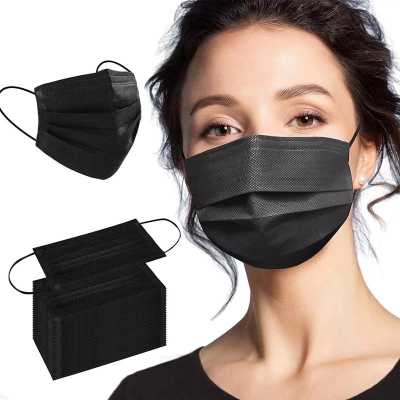 Black Disposable 100 Pcs Face Mask - 3 Ply Ear Loop, Unisex Design, Fashionable Style, Suitable for Daily Use, Suitable for Weddings & Parties