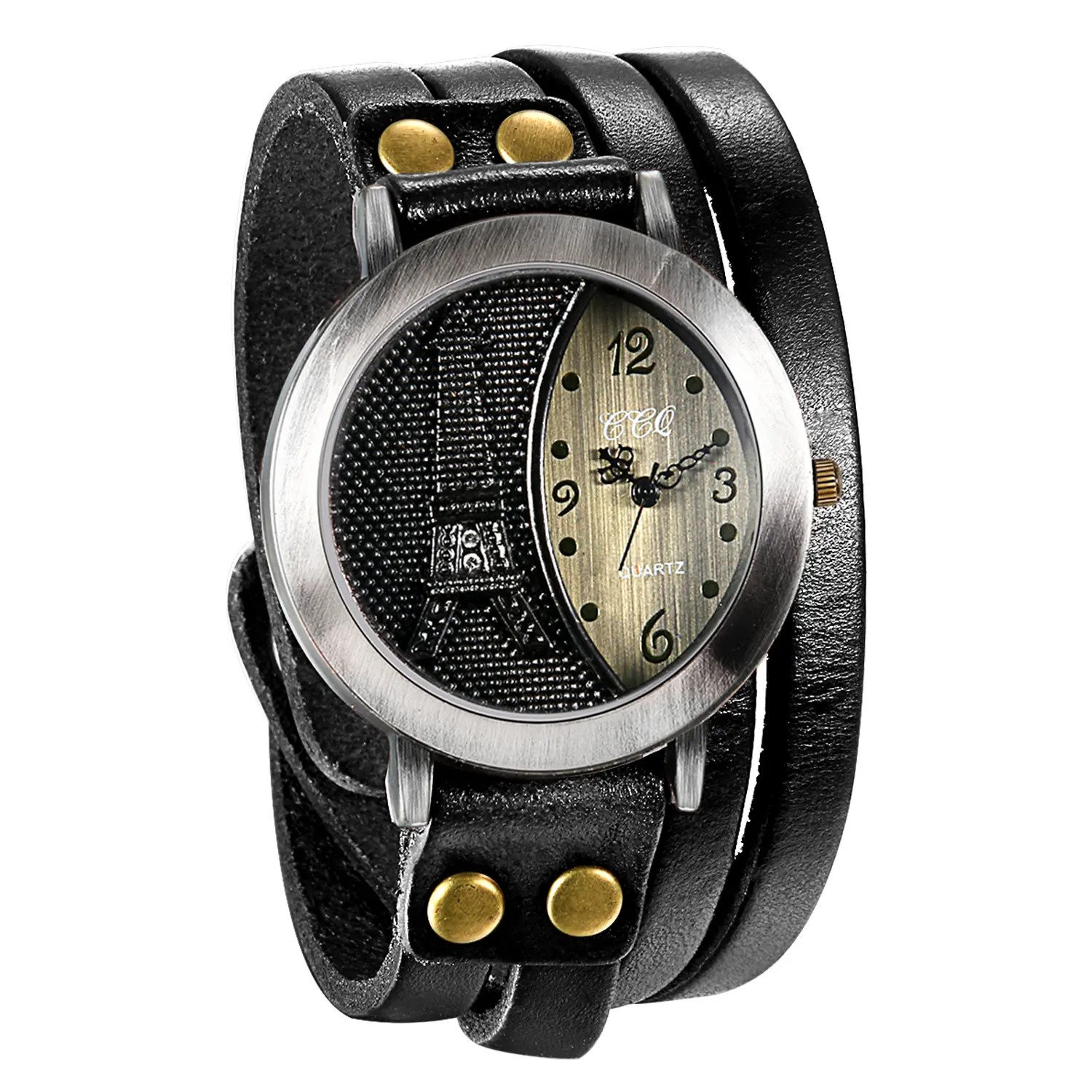 OIDEA Unisex Retro Crystal-Style Quartz Watch - Vintage Eiffel Tower Rhinestone Multi-Layer Wrap Leather Rope Bracelet Watch, Retro Quartz Watches, Crystal-Style Quartz Watches
