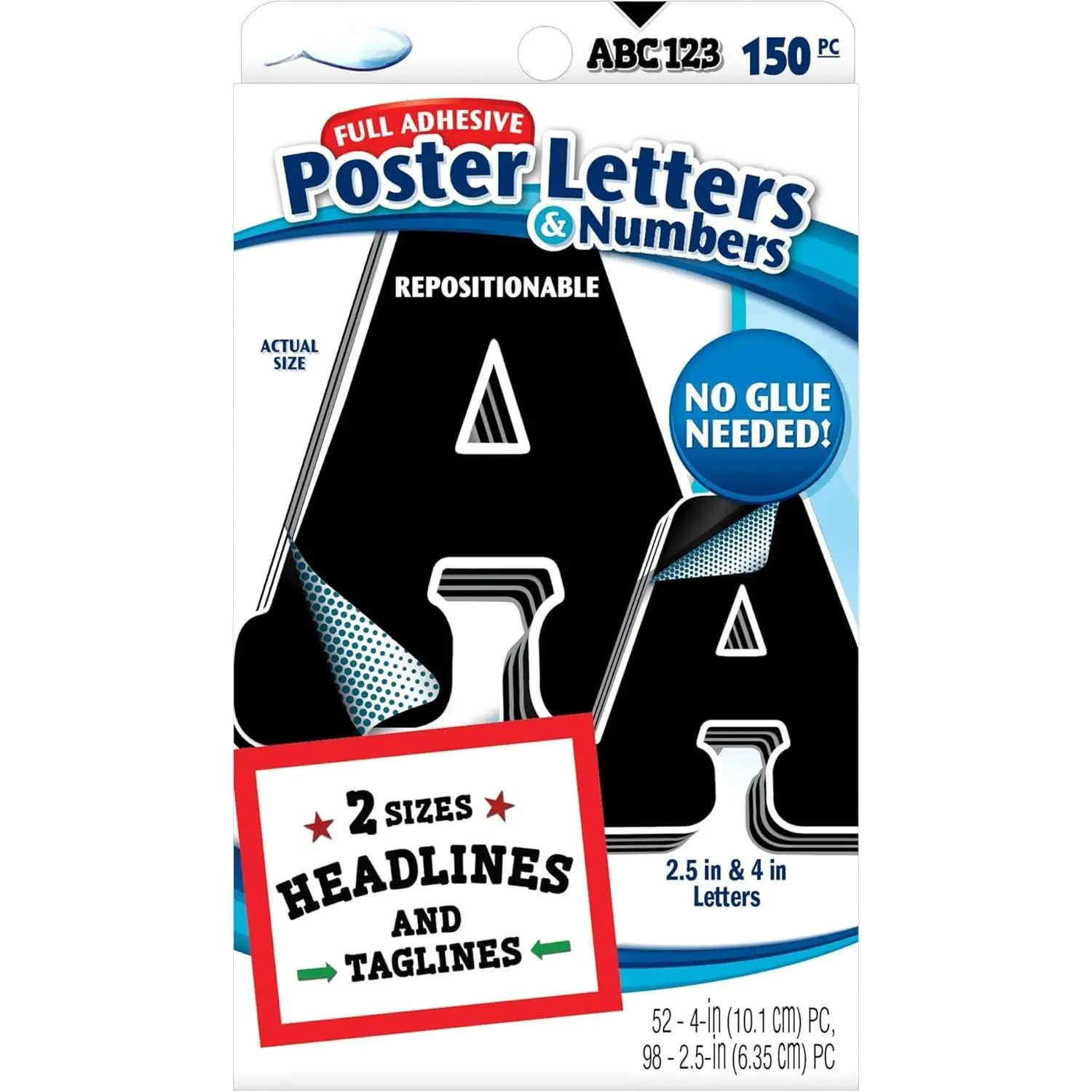 Paper Poster Letters and Numbers for Projects and Crafts, 4" and 2.5", Black, 150 count - Multiple Sheets Per Letter Pad