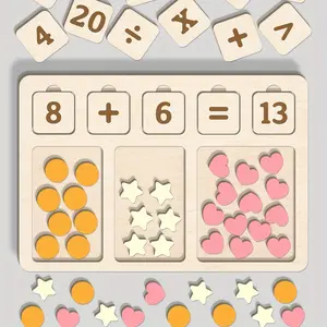 Wooden Math Arithmetic Board Tray Set, Activities Learning Counting, Visual Learning Tools, It Includes a Wooden Base, Numbers 1 to 20 Learn Counting Tools, Easier to Learn Arithmetic, Perfect Gift