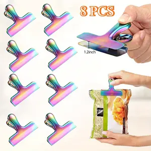 8PCS Moisture-Proof Stainless Steel Reusable Food Bag Clips - Snack Sealer for Various Bags and Papers - Kitchen Organization Accessories