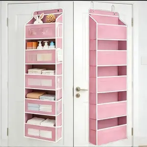 【Today's special】Door Hanging Storage Rack with 5+5 Pockets for Everyday Storage 5 Large Clear & Mesh Side Pockets for Bedrooms Bathrooms & Food Storage Rooms Grey Organizer Set 10 - 15 Kg Capacity，Spring & Easter