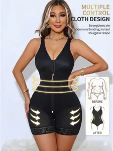 1 piece of black Columbia lingerie women's one-piece shapewear with buckle zipper dual control shaping beauty clothing, hip lifting and leg binding bodysuit jumpsuit, Underwear