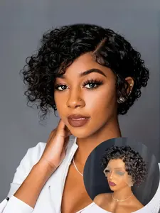 Stylish Short Curly Pixie Cut Wig Human Hair T Part 13x4x1 Lace Closure Glueless Side Part Wigs for Women Lace Hairline Wig Front Lace Wig