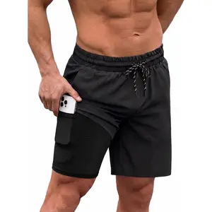 Men Swim Trunk with Compression Liner 2 in 1 Swimwear Bathing Suit Quick Dry Board Short