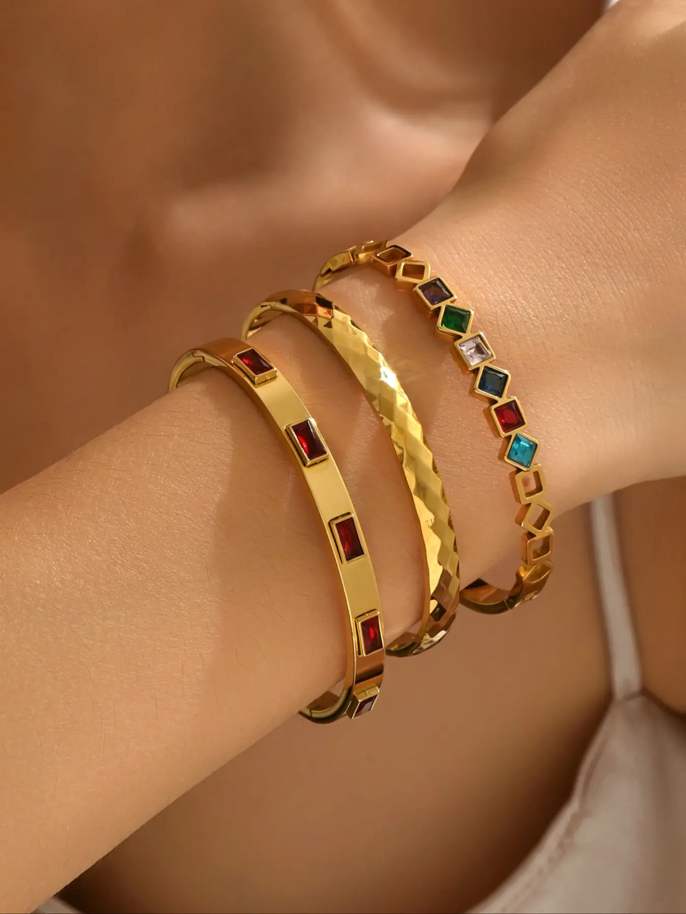 Roman Numeral & Diamond Gold Bangle Stack | Trendy Luxury Bracelet Set | Edgy Statement Jewelry for Women (Daily/Party Wear)