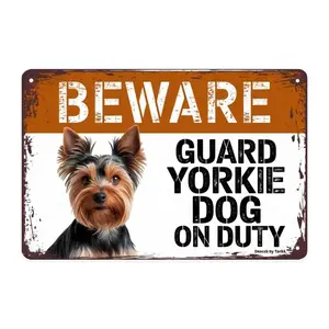 Tariki Beware Guard Yorkie Dog On Duty Vintage Tin Sign 8x12 Inch Aesthetic Room Decor for Home Bedroom Kitchen Bar Coffee Bathroom Indoor Outdoor Wall Art - Style
