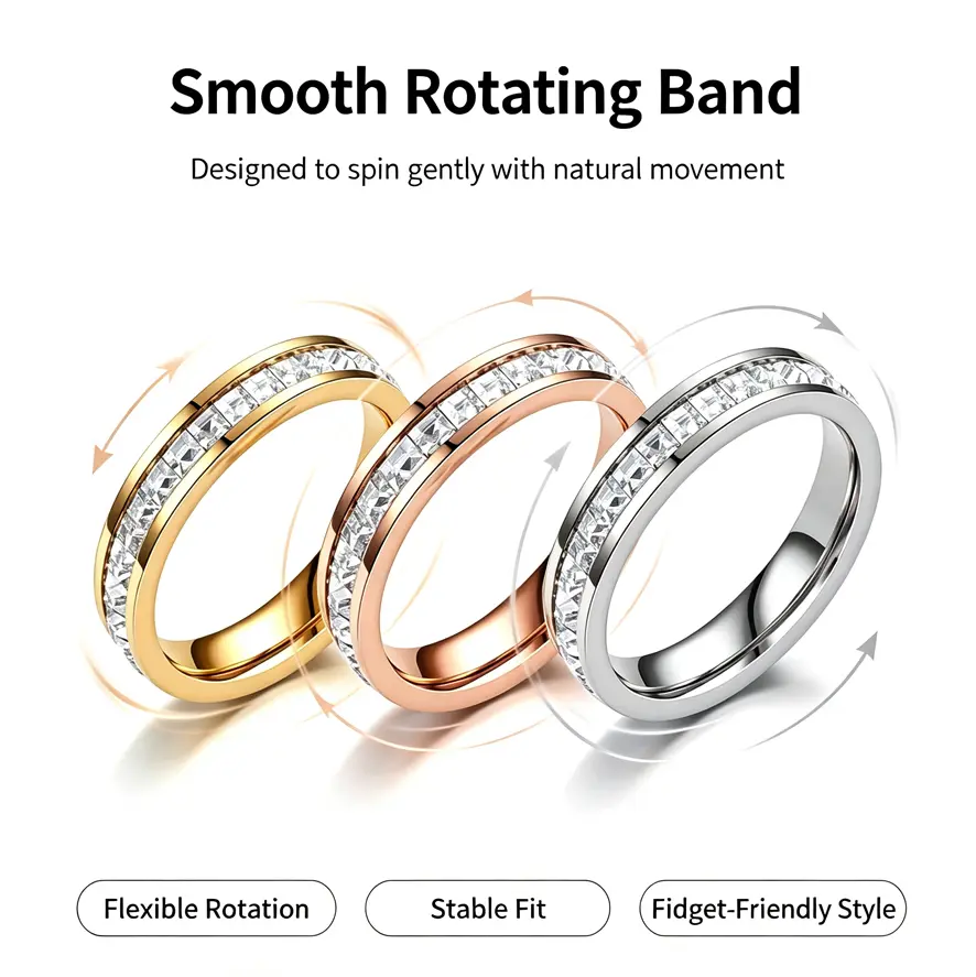3Pcs Anxiety Rings for Men and Women, Titanium Steel Spinner Fidget Band Ring with Cubic Zirconia for Stress Relief and Wedding Promise Comfort ,Cool Gadgets for Couples, Gifts for Boyfriend, Girlfriend Birthday Gift