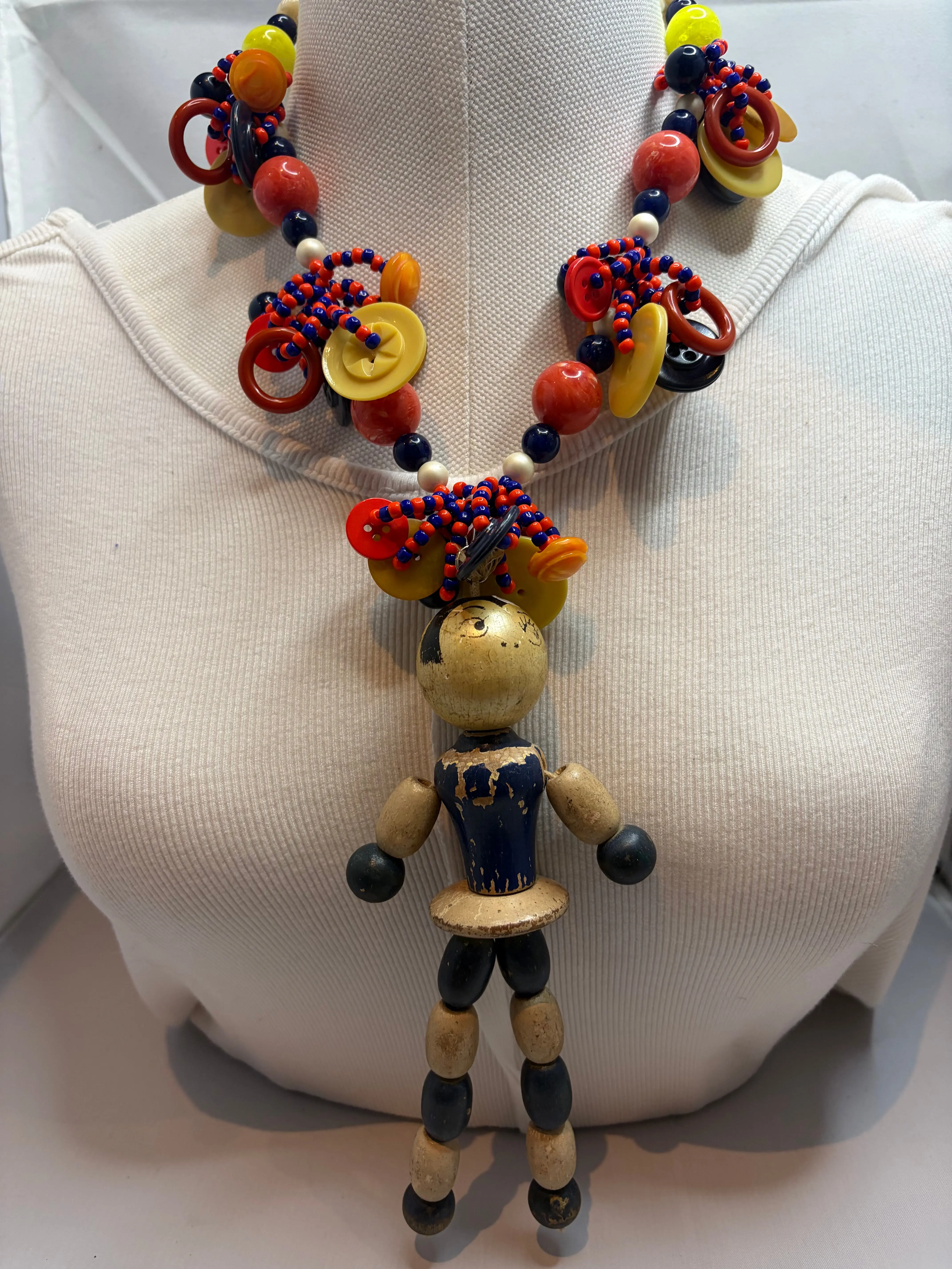 Wooden Button Lady Necklace by The Vintage Jewel