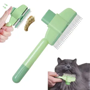 Pet Hair Removal Comb with Release Button for Short & Long Hair Stainless Steel Metal Teeth for Shedding Tangles Professional Grooming Solution Groomer Tools